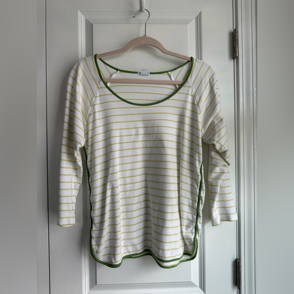 LAKE Women’s 3/4 Sleeve Striped Pajama Top Green White (Size L)